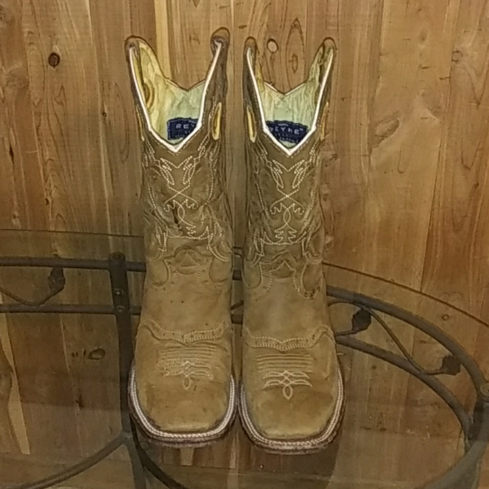 Reyme Sqare Toe Buckskin Suede Cowboy Boots
